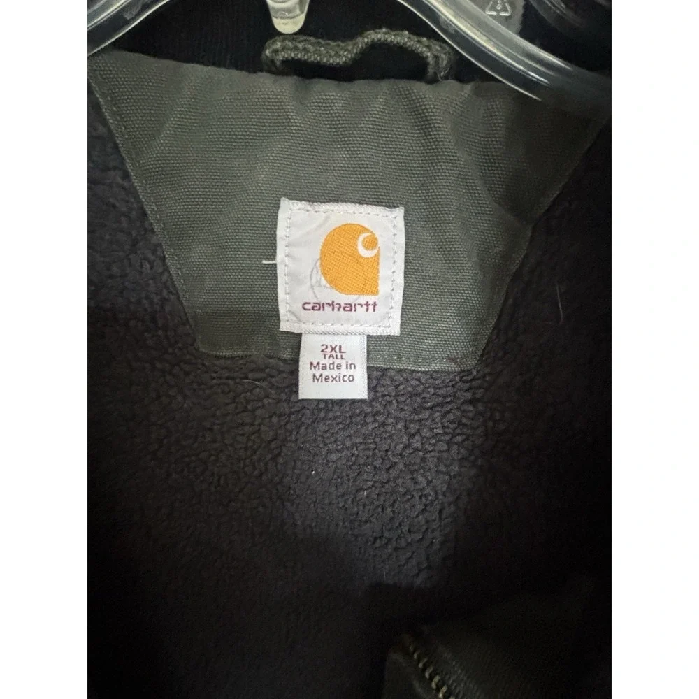 Carhartt Green Jacket Sherpa Lined RN 14806 Zips 5 Pockets Pre-owned Banded Slvs